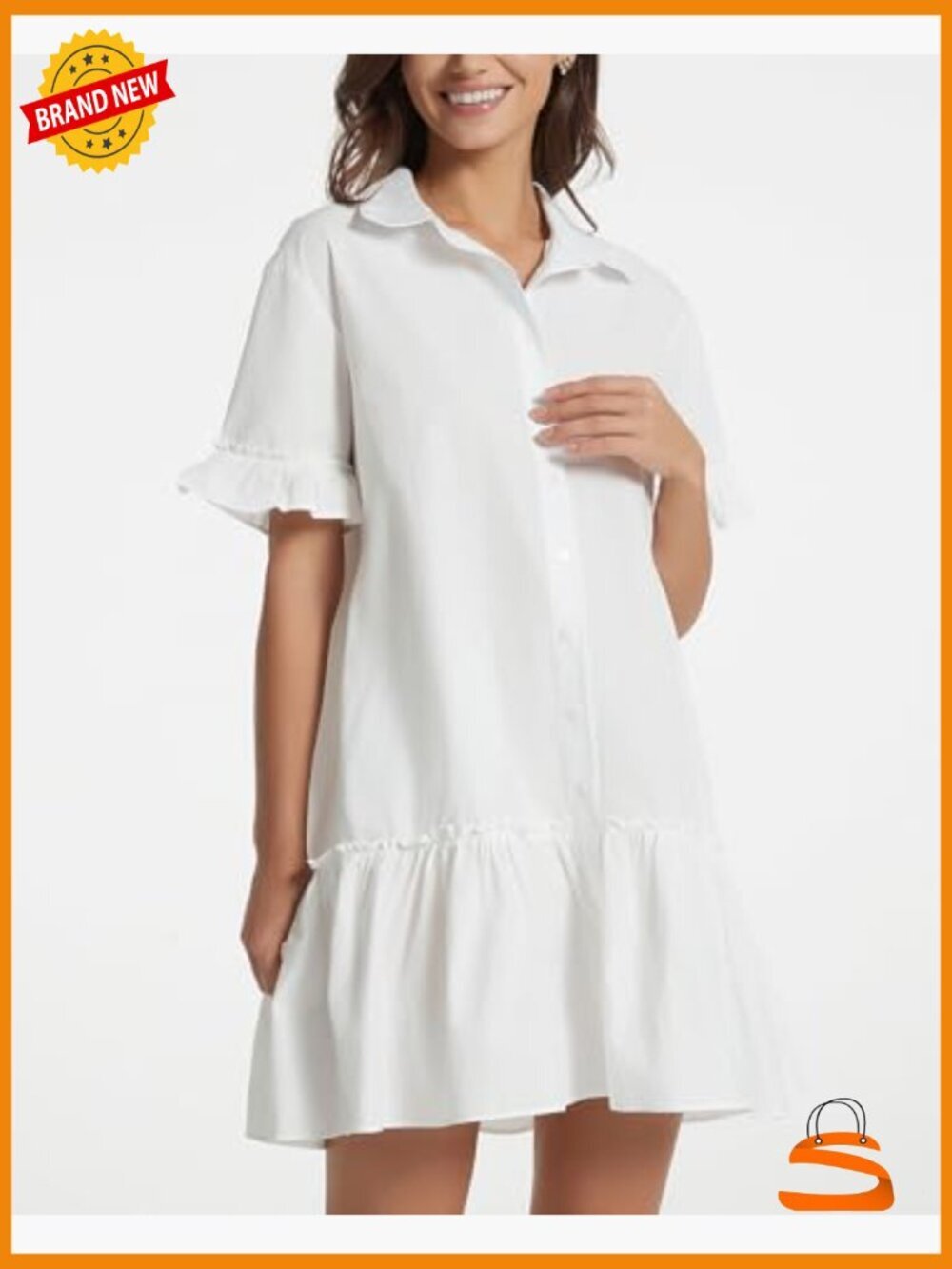 Drop Waist Ruffle Mini Dress with Pockets - Picture 3 of 7